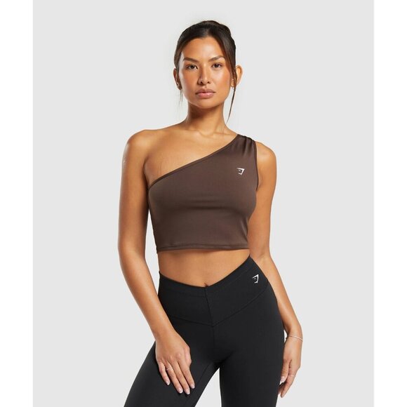 Gymshark womens brown Everyday One Shoulder Ruched Tank top size small NWT - Picture 1 of 9